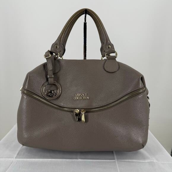 Versace Collection Soft Pebbled Leather Shoulder Bag Gray - Picture 1 of 16